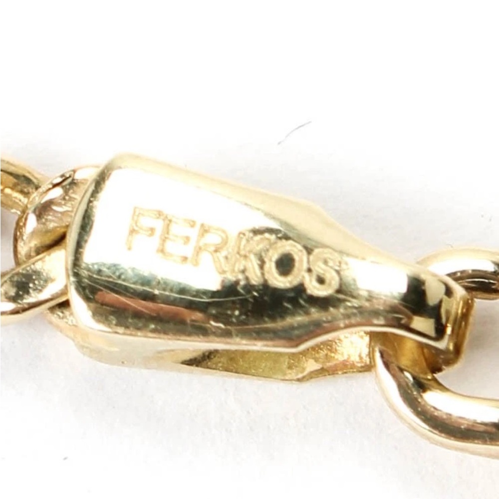 Ferkos Womens 14K Yellow Gold Diamond 3 Station Curb Chain Bracelet 6.5" 2.4g - Picture 7 of 8